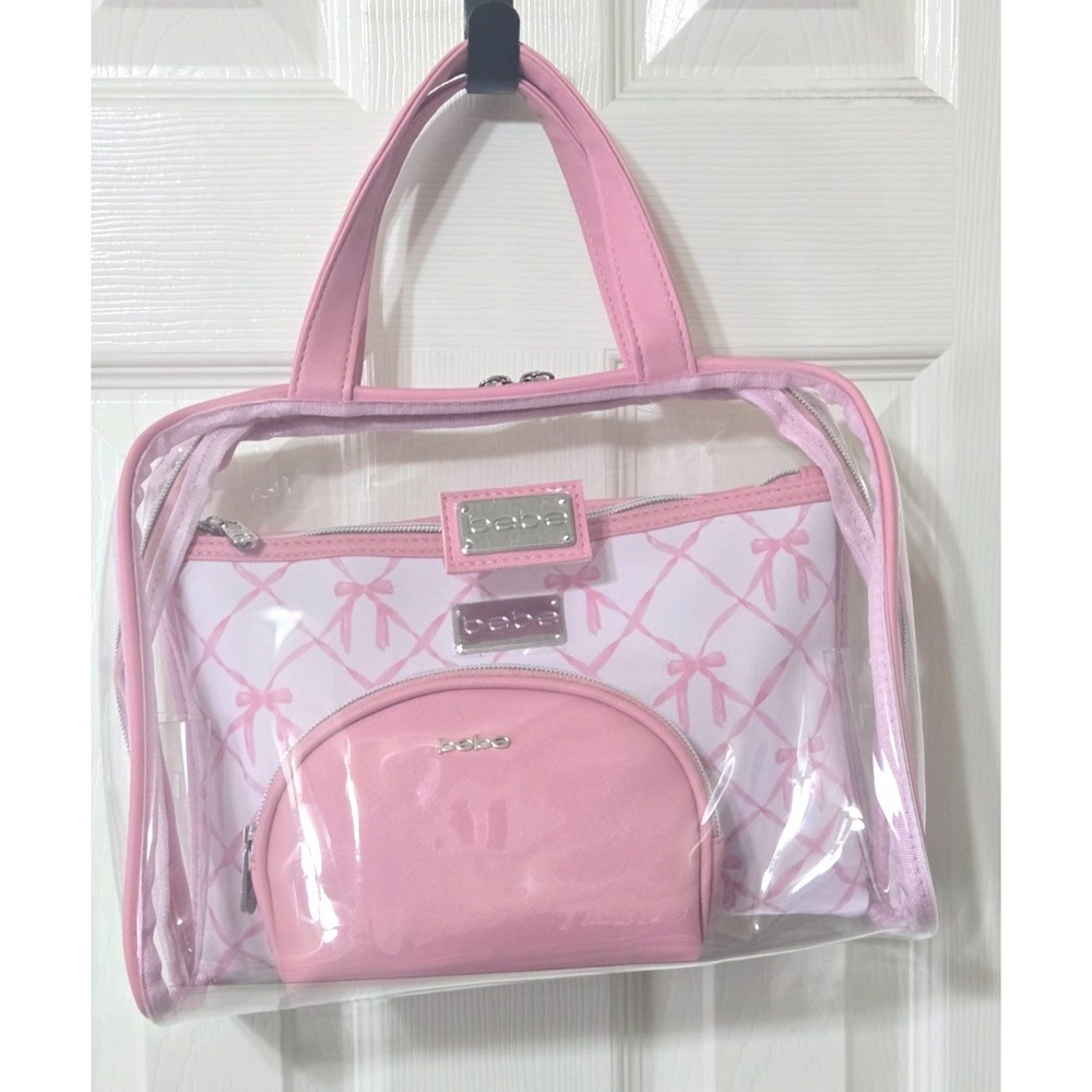 Bebe 3pc Clear/Pink/White Cosmetic Bags NWOT